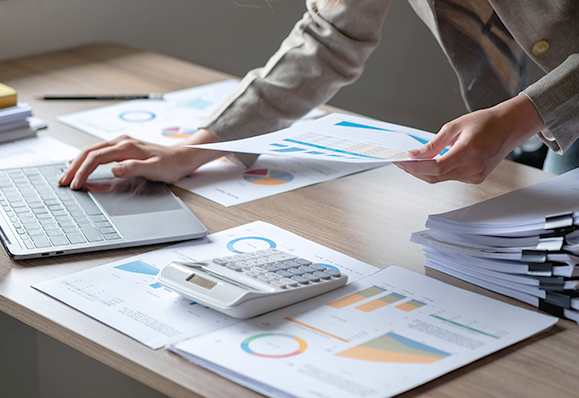 Accounting desk with financial documents